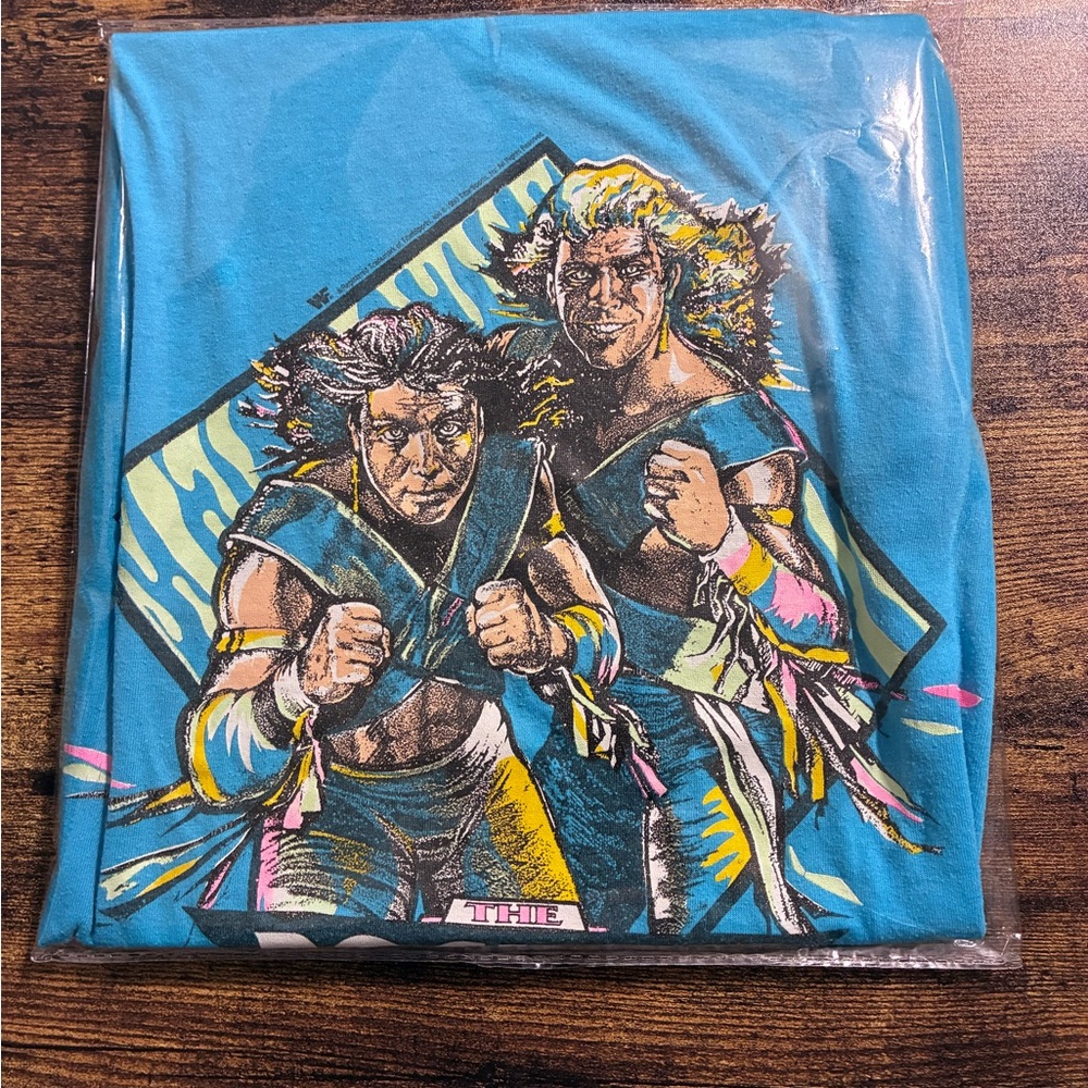 WWF The Rockers Retro Graphic Blue Wrestling Tee with Neon Accents